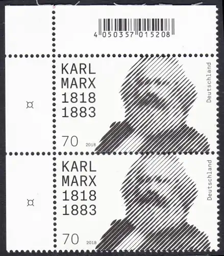 BUND 2018 Michel-Nummer 3384 postfrisch vert.PAAR ECKRAND oben links