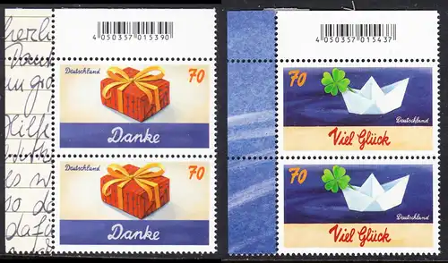 BUND 2018 Michel-Nummer 3386-3387 postfrisch SATZ(2) vert.PAAR ECKRÄNDER oben links