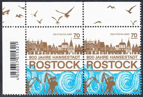 BUND 2018 Michel-Nummer 3395 postfrisch horiz.PAAR ECKRAND oben links