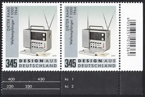 BUND 2018 Michel-Nummer 3400 postfrisch horiz.PAAR ECKRAND unten rechts