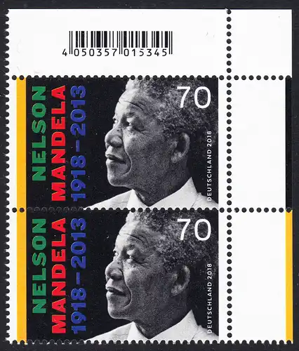 BUND 2018 Michel-Nummer 3404 postfrisch vert.PAAR ECKRAND oben rechts