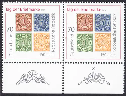 BUND 2018 Michel-Nummer 3412 postfrisch horiz.PAAR RÄNDER unten (a)