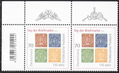BUND 2018 Michel-Nummer 3412 postfrisch horiz.PAAR ECKRAND oben links
