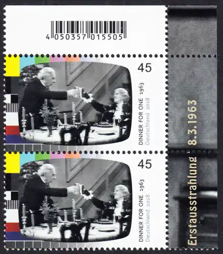 BUND 2018 Michel-Nummer 3415 postfrisch vert.PAAR ECKRAND oben rechts