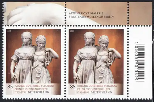 BUND 2018 Michel-Nummer 3416 postfrisch horiz.PAAR ECKRAND oben rechts