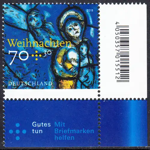 BUND 2018 Michel-Nummer 3418 postfrisch EINZELMARKE ECKRAND unten rechts