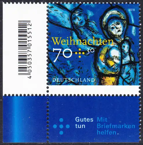 BUND 2018 Michel-Nummer 3418 postfrisch EINZELMARKE ECKRAND unten links