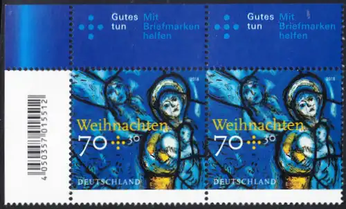 BUND 2018 Michel-Nummer 3418 postfrisch horiz.PAAR ECKRAND oben links
