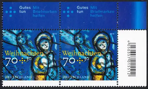 BUND 2018 Michel-Nummer 3418 postfrisch horiz.PAAR ECKRAND oben rechts