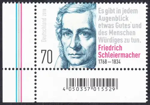 BUND 2018 Michel-Nummer 3419 postfrisch EINZELMARKE ECKRAND unten links