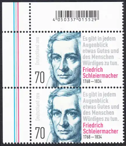 BUND 2018 Michel-Nummer 3419 postfrisch vert.PAAR ECKRAND oben links