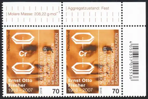 BUND 2018 Michel-Nummer 3420 postfrisch horiz.PAAR ECKRAND oben rechts