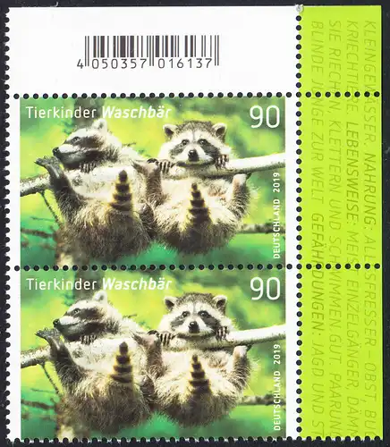 BUND 2019 Michel-Nummer 3434 postfrisch vert.PAAR ECKRAND oben rechts