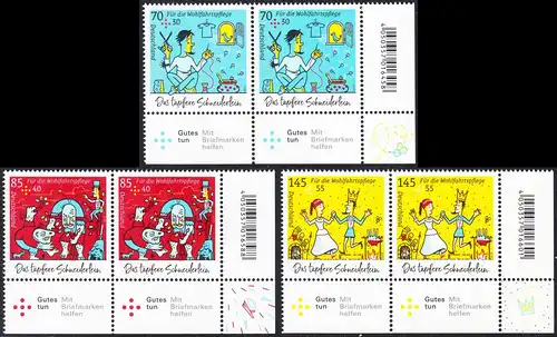 BUND 2019 Michel-Nummer 3438-3440 postfrisch SATZ(3) horiz.PAARE ECKRÄNDER unten rechts