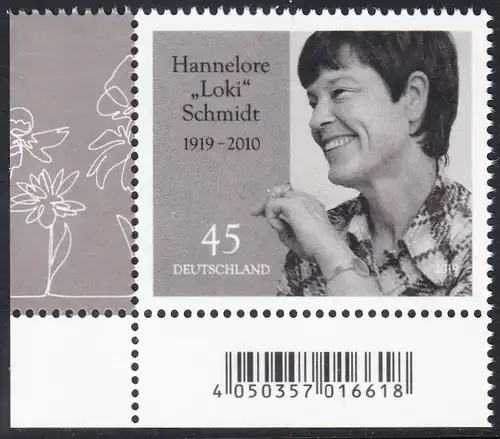 BUND 2019 Michel-Nummer 3448 postfrisch EINZELMARKE ECKRAND unten links