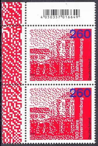 BUND 2019 Michel-Nummer 3449 postfrisch vert.PAAR ECKRAND oben links