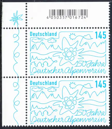 BUND 2019 Michel-Nummer 3456 postfrisch vert.PAAR ECKRAND oben links