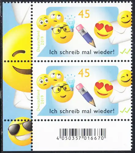 BUND 2019 Michel-Nummer 3458 postfrisch vert.PAAR ECKRAND unten links