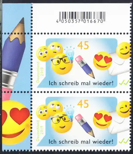 BUND 2019 Michel-Nummer 3458 postfrisch vert.PAAR ECKRAND oben links