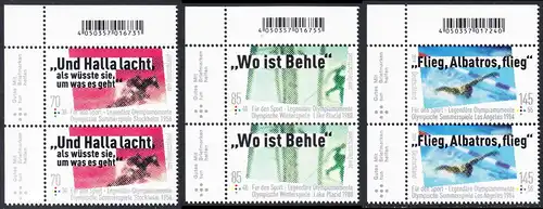 BUND 2019 Michel-Nummer 3460-3462 postfrisch SATZ(3) vert.PAARE ECKRÄNDER oben links