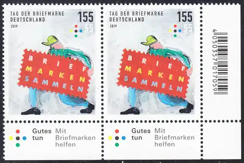 BUND 2019 Michel-Nummer 3491 postfrisch horiz.PAAR ECKRAND unten rechts