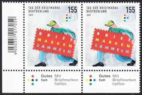 BUND 2019 Michel-Nummer 3491 postfrisch horiz.PAAR ECKRAND unten links