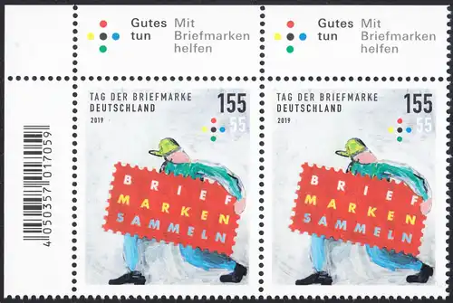 BUND 2019 Michel-Nummer 3491 postfrisch horiz.PAAR ECKRAND oben links