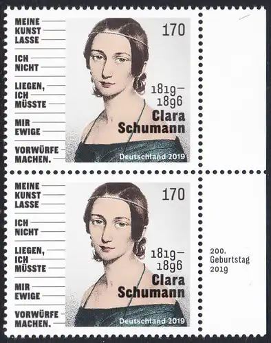 BUND 2019 Michel-Nummer 3493 postfrisch vert.PAAR RÄNDER rechts