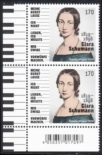 BUND 2019 Michel-Nummer 3493 postfrisch vert.PAAR ECKRAND unten links