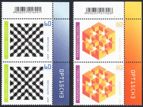 BUND 2019 Michel-Nummer 3496-3497 postfrisch SATZ(2) vert.PAARE ECKRÄNDER oben rechts