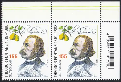 BUND 2019 Michel-Nummer 3508 postfrisch horiz.PAAR ECKRAND oben rechts