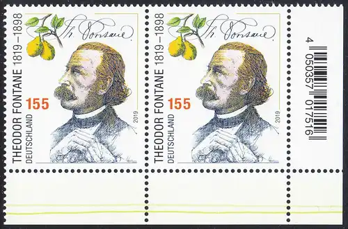 BUND 2019 Michel-Nummer 3508 postfrisch horiz.PAAR ECKRAND unten rechts