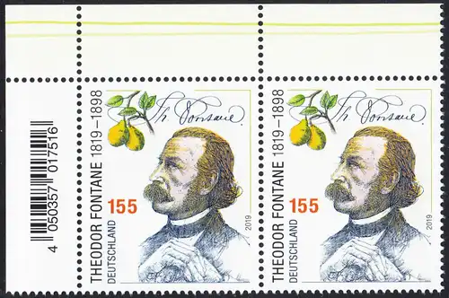 BUND 2019 Michel-Nummer 3508 postfrisch horiz.PAAR ECKRAND oben links