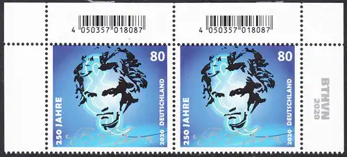 BUND 2020 Michel-Nummer 3513 postfrisch horiz.PAAR ECKRÄNDER oben rechts/links