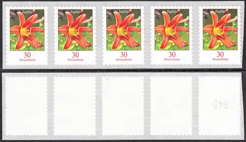 BUND 2020 Michel-Nummer 3516 postfrisch horiz.STRIP(5) (coils) m/ rücks.Nr. (840)