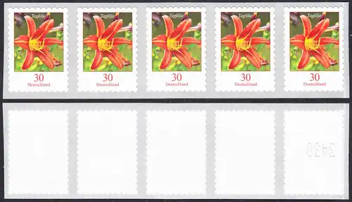 BUND 2020 Michel-Nummer 3516 postfrisch horiz.STRIP(5) (coils) m/ rücks.Nr. (3430)