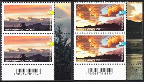 BUND 2020 Michel-Nummer 3527-3528 postfrisch SATZ(2) vert.PAARE ECKRÄNDER unten rechts