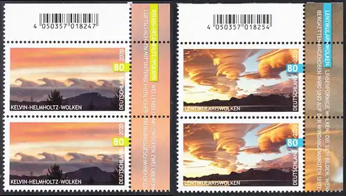 BUND 2020 Michel-Nummer 3527-3528 postfrisch SATZ(2) vert.PAARE ECKRÄNDER oben rechts