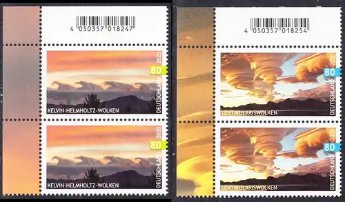 BUND 2020 Michel-Nummer 3527-3528 postfrisch SATZ(2) vert.PAARE ECKRÄNDER oben links