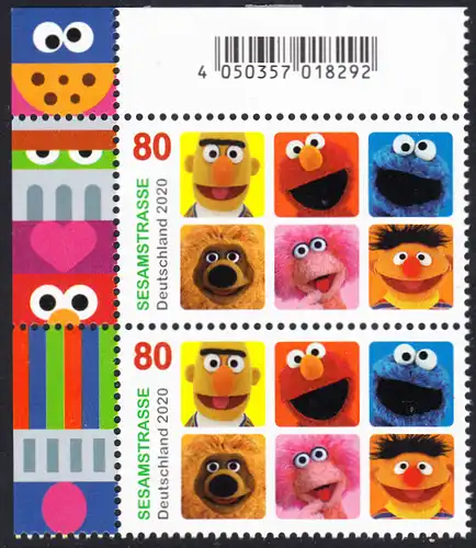 BUND 2020 Michel-Nummer 3530 postfrisch EINZELMARKE vert.PAAR oben links