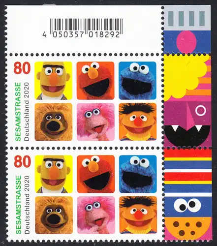 BUND 2020 Michel-Nummer 3530 postfrisch EINZELMARKE vert.PAAR oben rechts