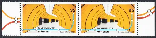 BUND 2020 Michel-Nummer 3538 postfrisch horiz.PAAR RÄNDER rechts/links (b)