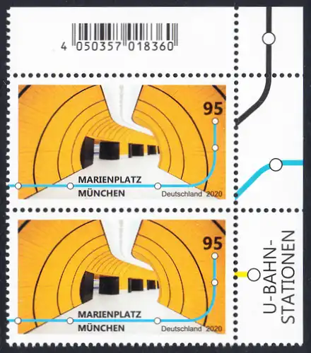 BUND 2020 Michel-Nummer 3538 postfrisch vert.PAAR ECKRAND oben rechts