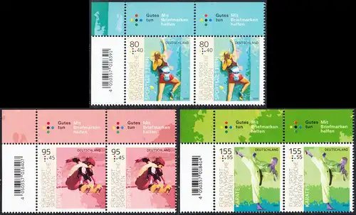BUND 2020 Michel-Nummer 3542-3544 postfrisch SATZ(3) horiz.PAARE ECKRÄNDER oben links