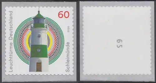 BUND 2020 Michel-Nummer 3555 postfrisch EINZELMARKE (coil / selbstklebend) m/ rückseitiger Nummer (65)