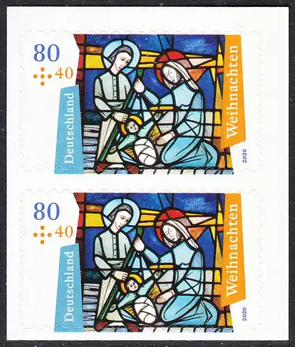 BUND 2020 Michel-Nummer 3574 postfrisch vert.PAAR (aus Folioset) (b / selbstklebend)