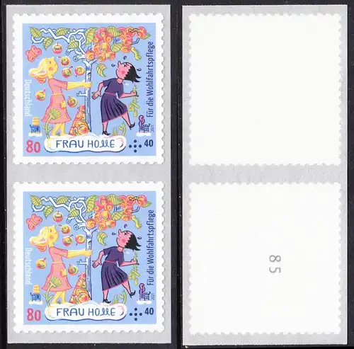 BUND 2021 Michel-Nummer 3591 postfrisch vert.PAAR m/ rücks. Nummer -25- (Rolle/ selbstklebend)