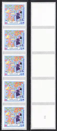 BUND 2021 Michel-Nummer 3591 postfrisch vert.STRIP(5) m/ rücks. Nummer -90- (Rolle/ selbstklebend)