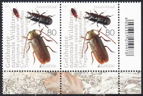 BUND 2021 Michel-Nummer 3605 postfrisch horiz.PAAR ECKRÄNDER unten rechts