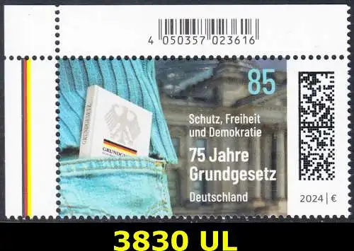 BUND 2024 Michel-# 3830 postfrisch EINZELMARKE ECKRAND oben links